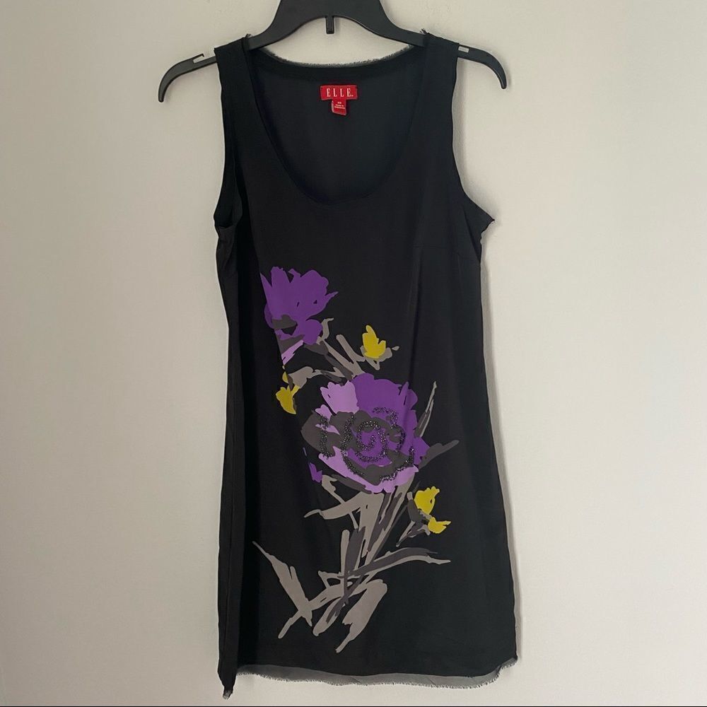 Elle Scoop Neck Sleeveless Floral Black Beaded Slip Dress